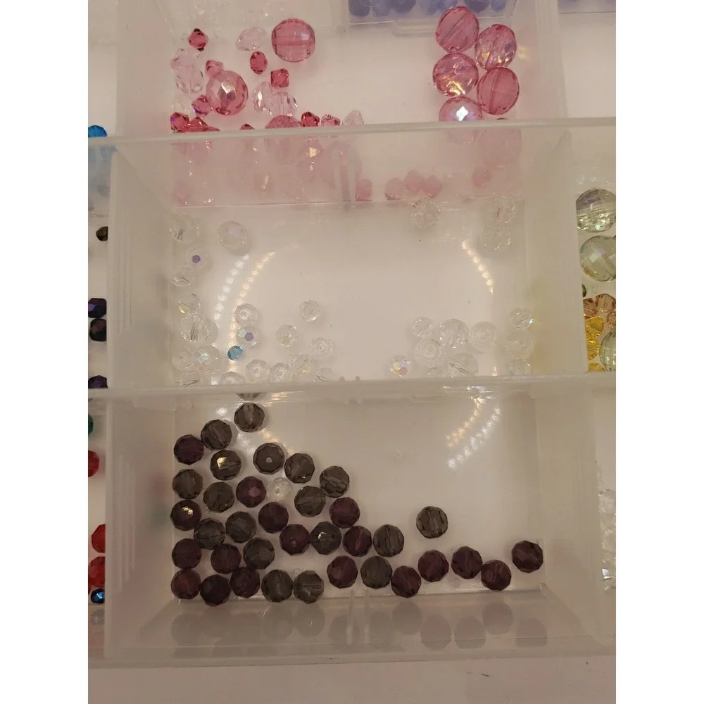 Assorted Jewelry Bead Lot Over 1lb Transparent Faceted Crafting Beads with Case